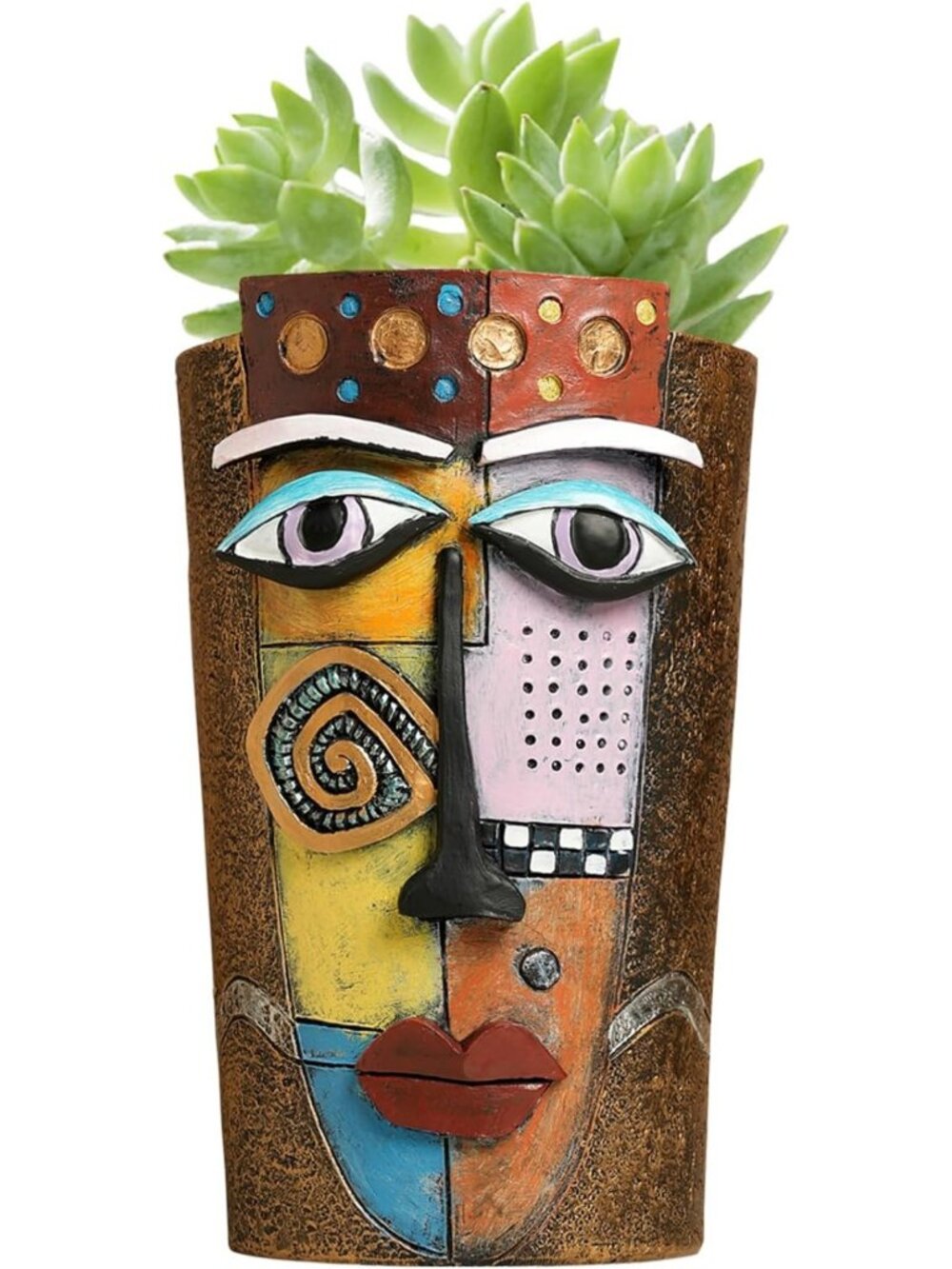 Handmade Abstract Face Flower Pot - Unique Resin Planter with Drainage Holes for